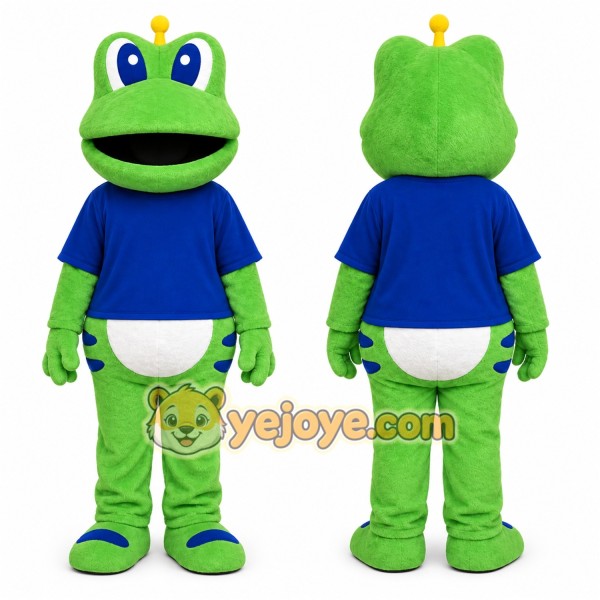 Green Frog Mascot Costume with Custom Logo