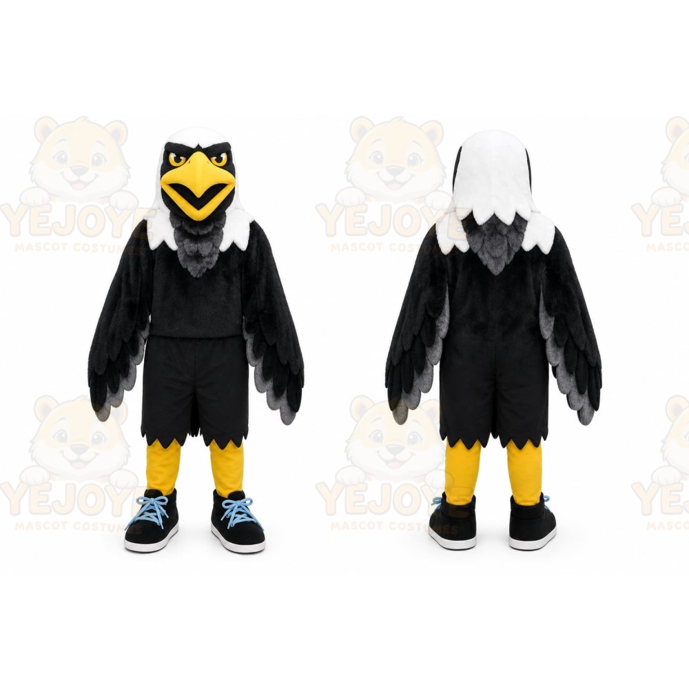 Black Eagle Mascot Costume with Custom Logo