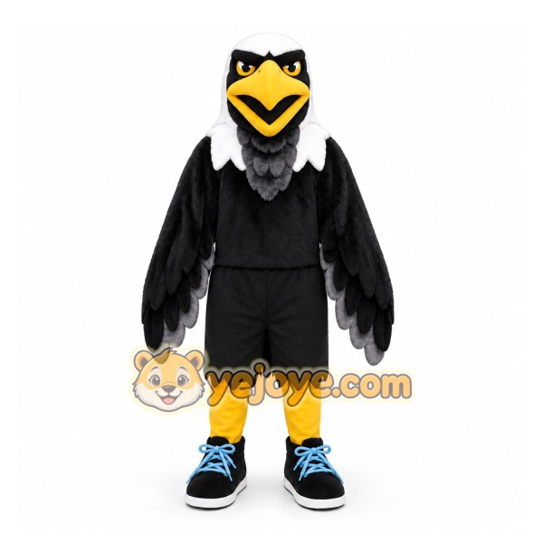 Black Eagle Mascot Costume with Custom Logo