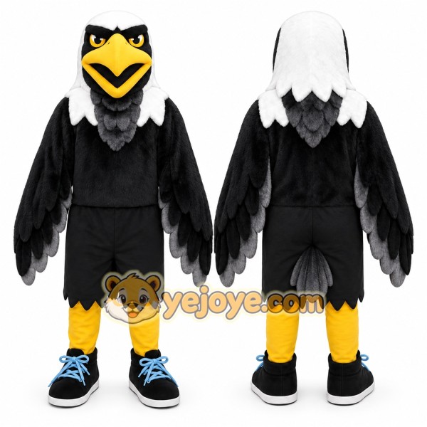 Black Eagle Mascot Costume with Custom Logo