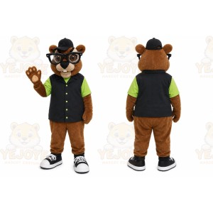 Brown Beaver Mascot Costume with Custom Logo