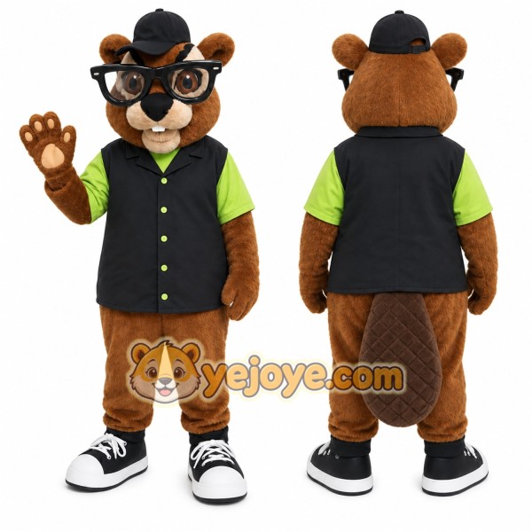 Brown Beaver Mascot Costume with Custom Logo