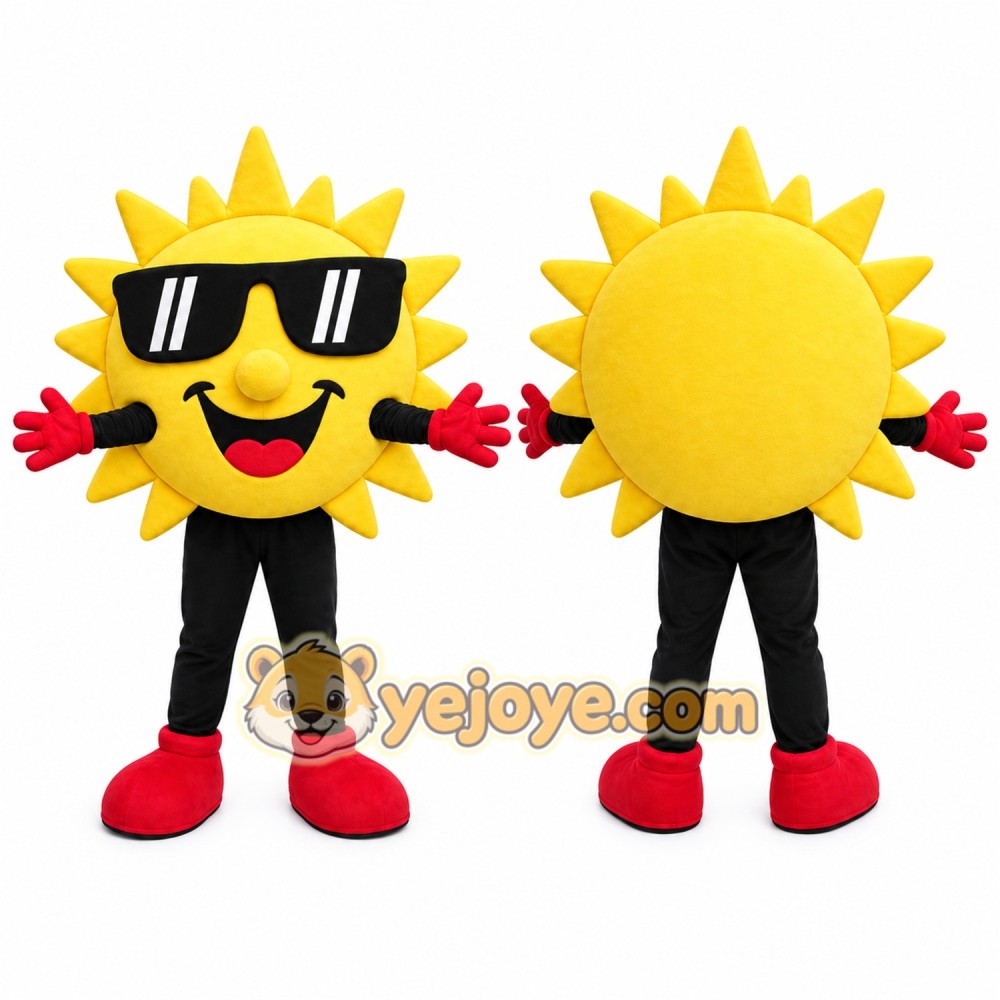 Yellow Sun Mascot Costume with Custom Logo