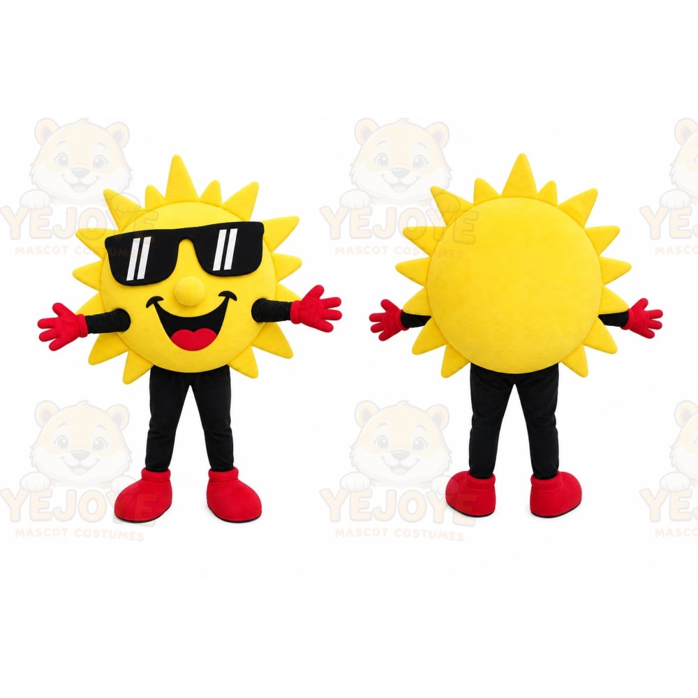 Yellow Sun Mascot Costume with Custom Logo