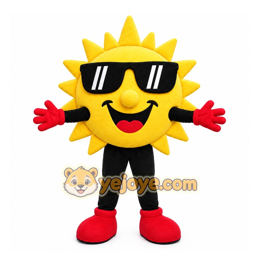 Yellow Sun Mascot Costume with Custom Logo