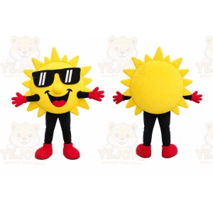 Yellow Sun Mascot Costume with Custom Logo