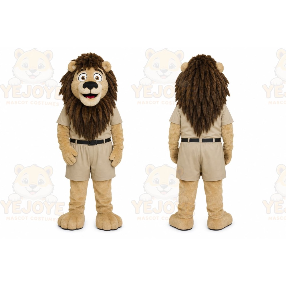 Brown Lion Mascot Costume with Custom Logo
