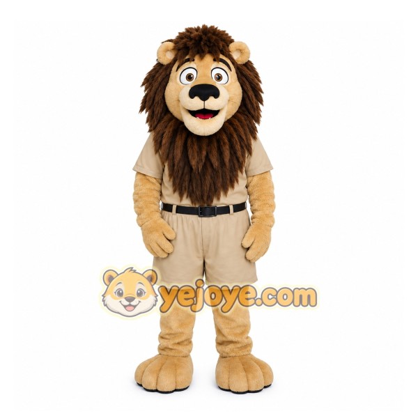 Brown Lion Mascot Costume with Custom Logo