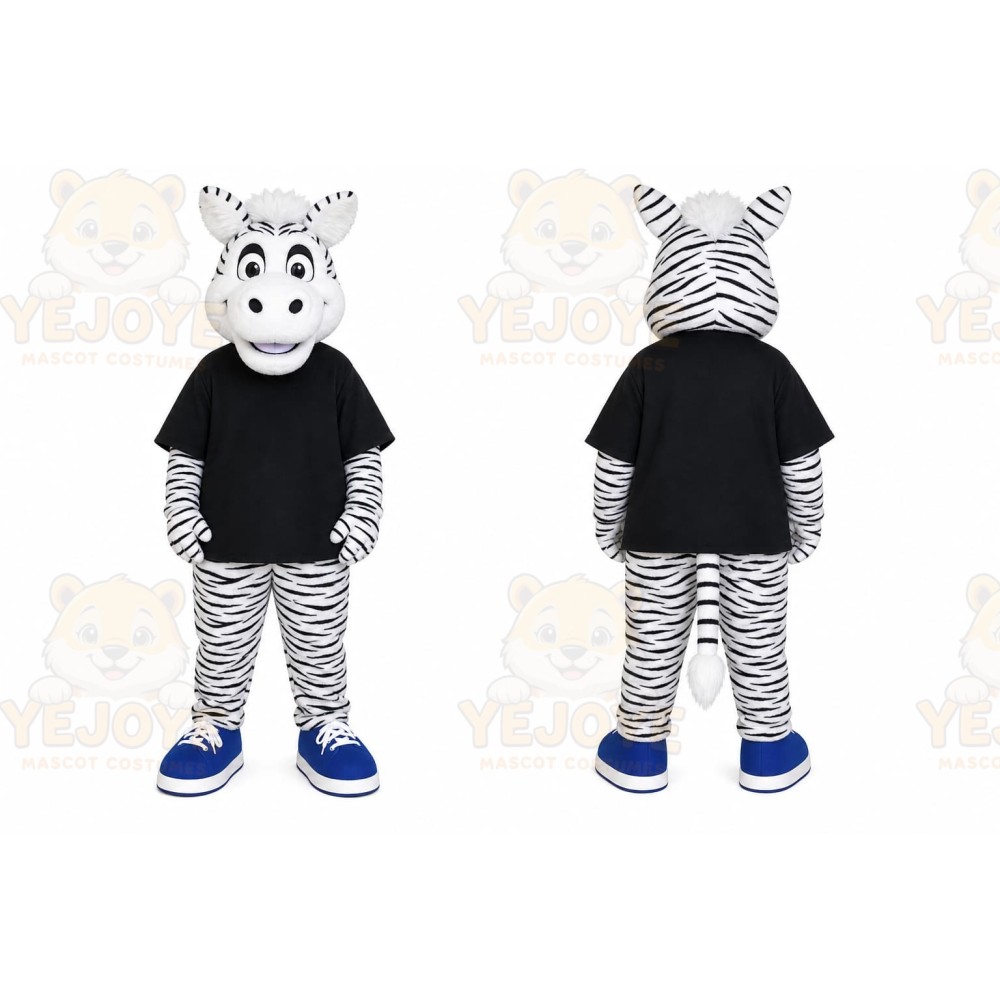 White Zebra Mascot Costume with Custom Logo