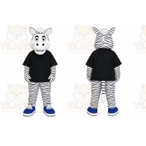 White Zebra Mascot Costume with Custom Logo