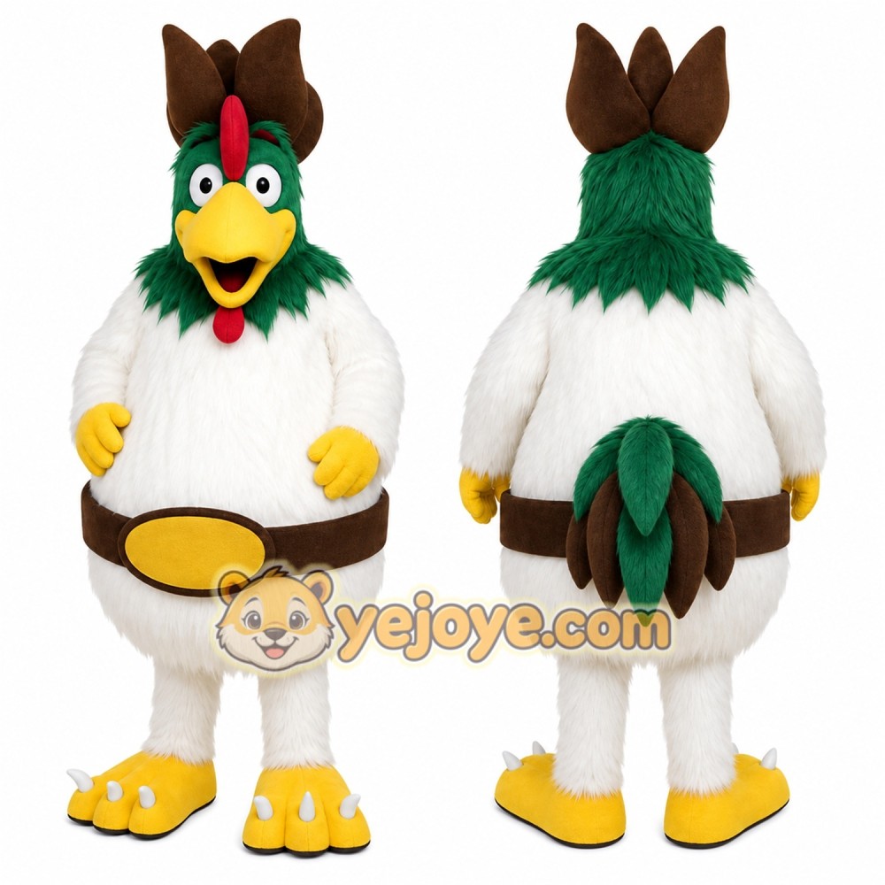 White Rooster Mascot Costume with Custom Logo White Rooster Mascot Costume with Custom Logo