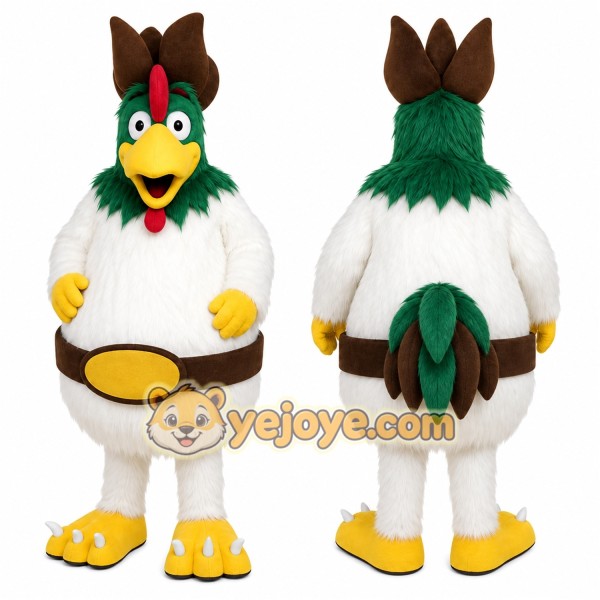 White Rooster Mascot Costume with Custom Logo