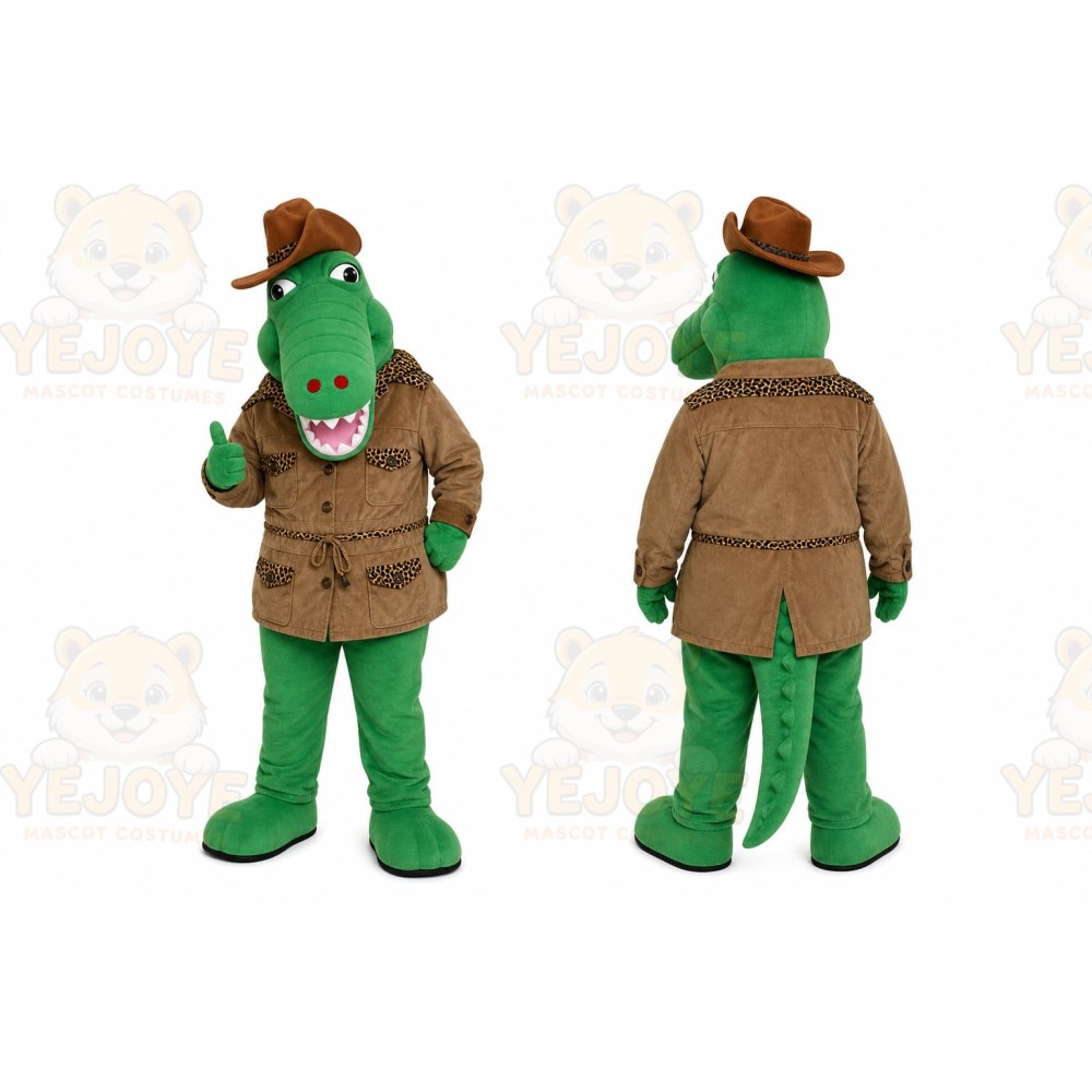 Green Alligator Mascot Costume with Custom Logo