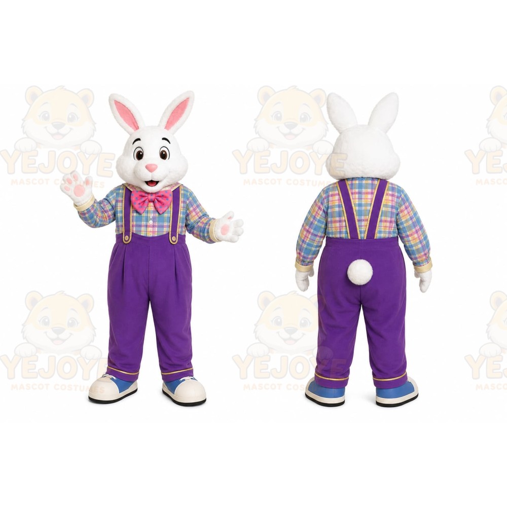 White Rabbit Mascot Costume with Custom Logo