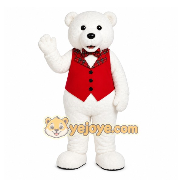 White Bear Mascot Costume with Custom Logo
