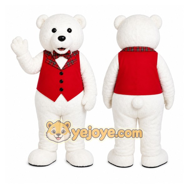 White Bear Mascot Costume with Custom Logo