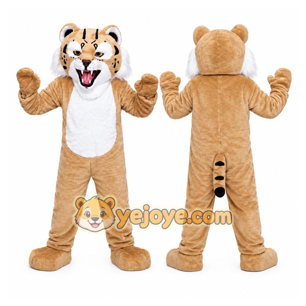Tan Tiger Mascot Costume with Custom Logo Tan Tiger Mascot Costume with Custom Logo