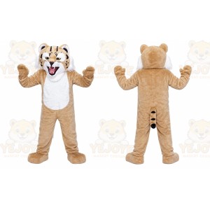 Tan Tiger Mascot Costume with Custom Logo