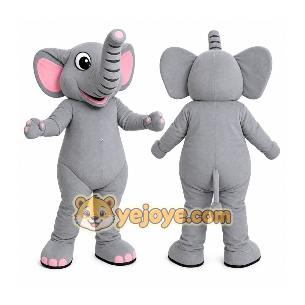 Gray Elephant Mascot Costume with Custom Logo Gray Elephant Mascot Costume with Custom Logo