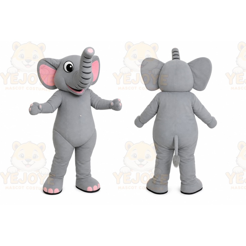 Gray Elephant Mascot Costume with Custom Logo