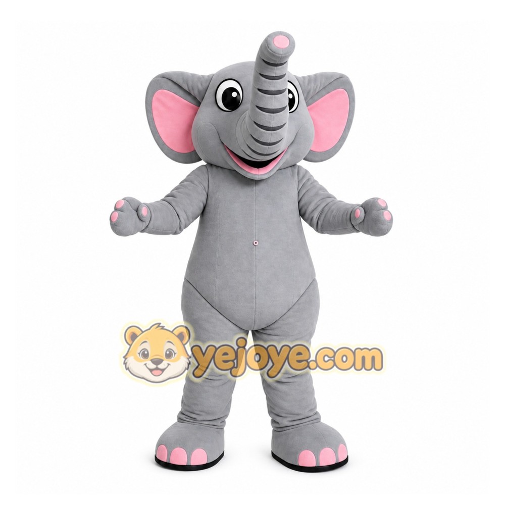 Gray Elephant Mascot Costume with Custom Logo Gray Elephant Mascot Costume with Custom Logo