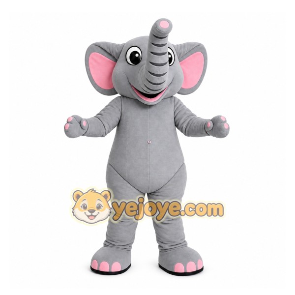 Gray Elephant Mascot Costume with Custom Logo