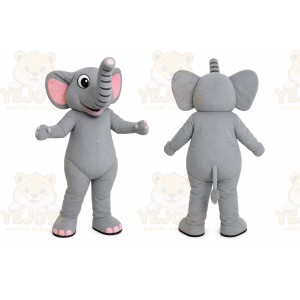Gray Elephant Mascot Costume with Custom Logo