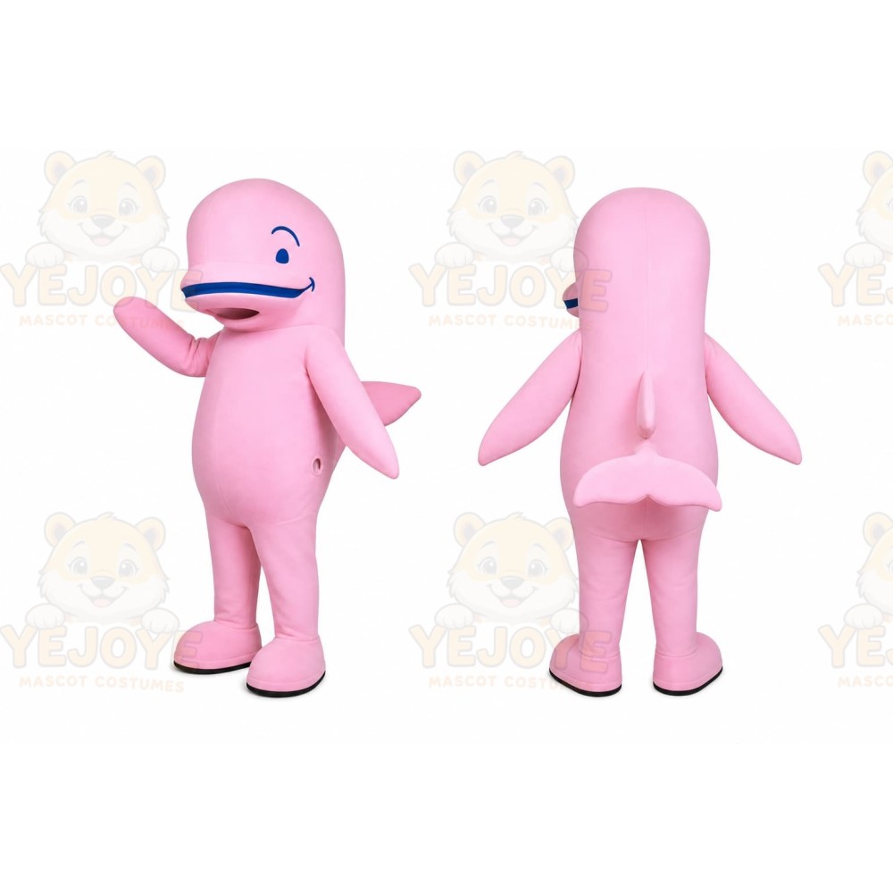 Pink Dolphin Mascot Costume with Custom Logo