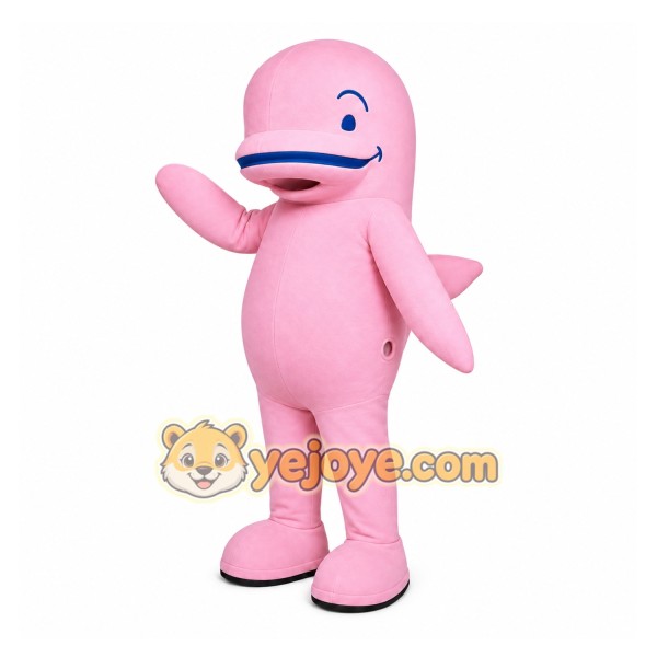 Pink Dolphin Mascot Costume with Custom Logo