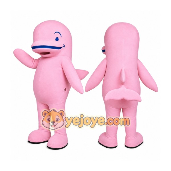 Pink Dolphin Mascot Costume with Custom Logo