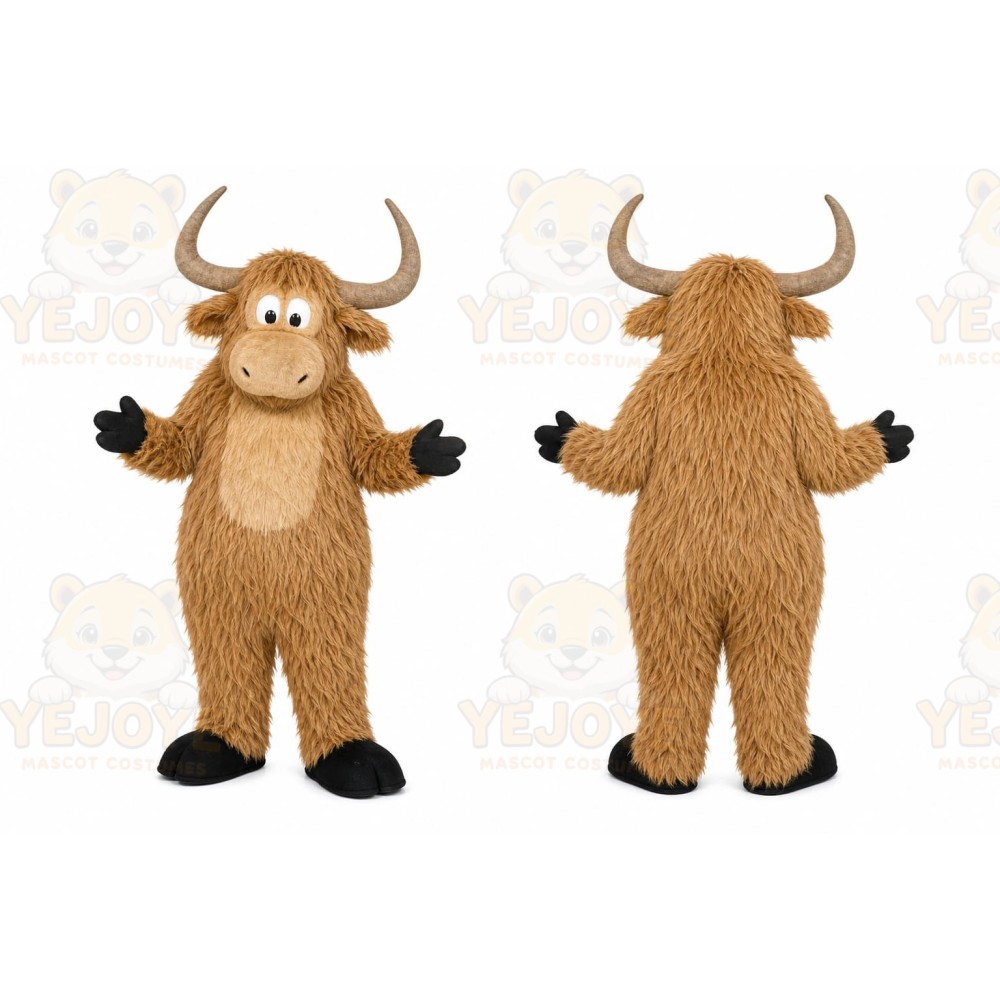 Brown Bull Mascot Costume with Custom Logo