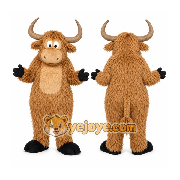 Brown Bull Mascot Costume with Custom Logo