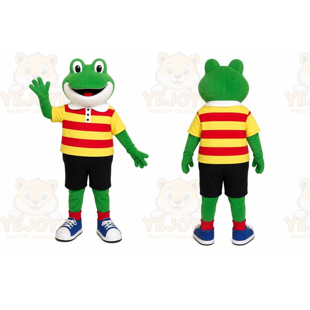 Green Frog Mascot Costume with Custom Logo
