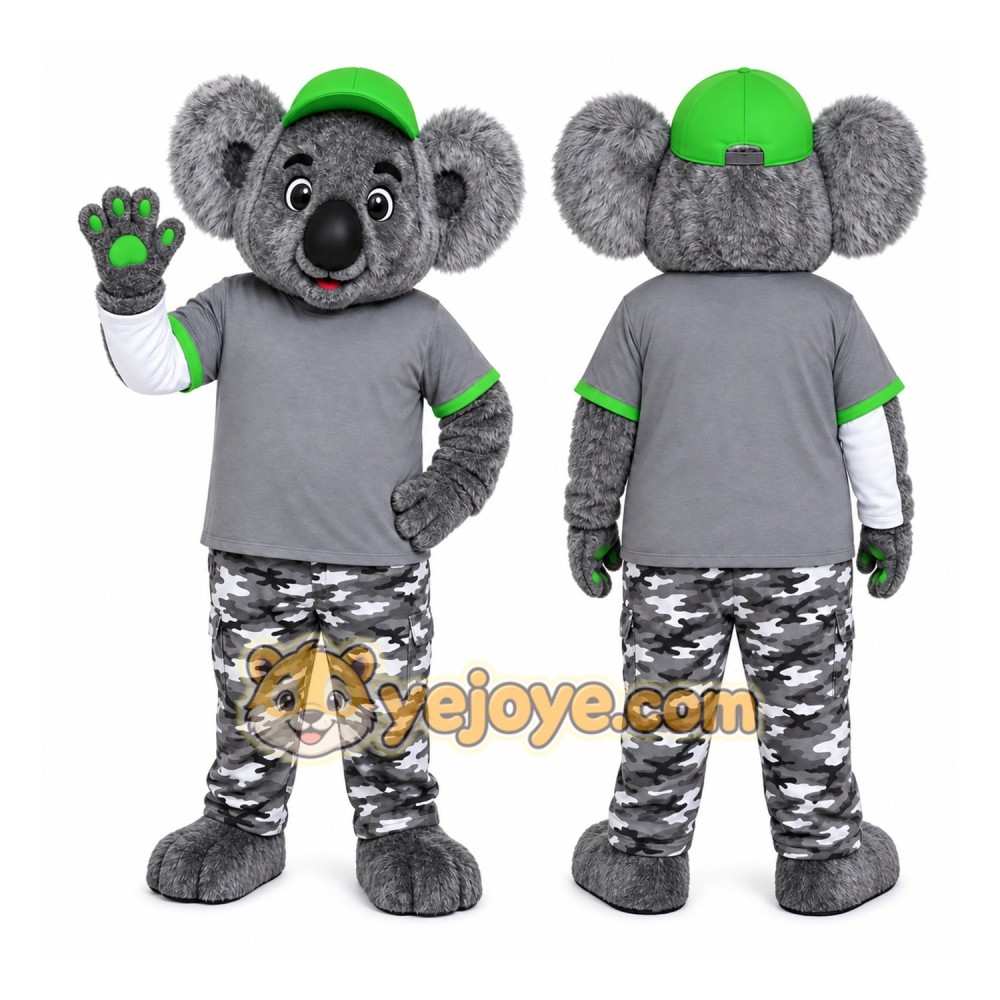 Gray Koala Mascot Costume with Custom Logo