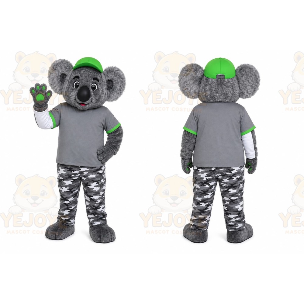 Gray Koala Mascot Costume with Custom Logo