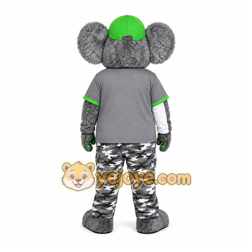 Gray Koala Mascot Costume with Custom Logo