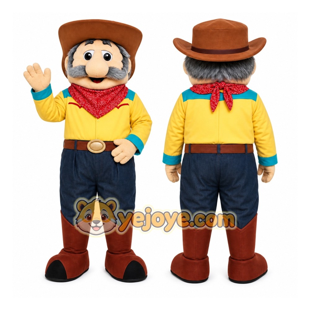 Yellow Cowboy Mascot Costume with Custom Logo Yellow Cowboy Mascot Costume with Custom Logo