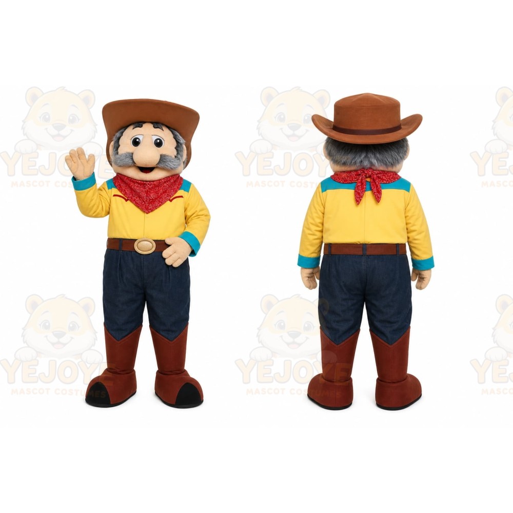 Yellow Cowboy Mascot Costume with Custom Logo