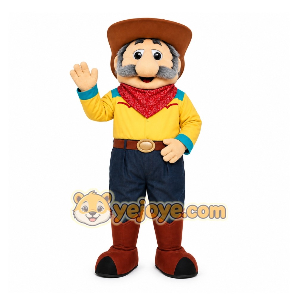 Yellow Cowboy Mascot Costume with Custom Logo Yellow Cowboy Mascot Costume with Custom Logo