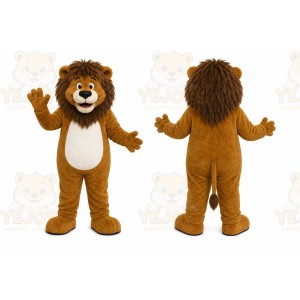 Brown Lion Mascot Costume with Custom Logo
