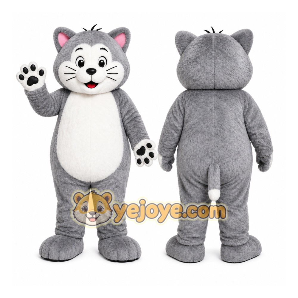 Gray Cat Mascot Costume with Custom Logo Gray Cat Mascot Costume with Custom Logo