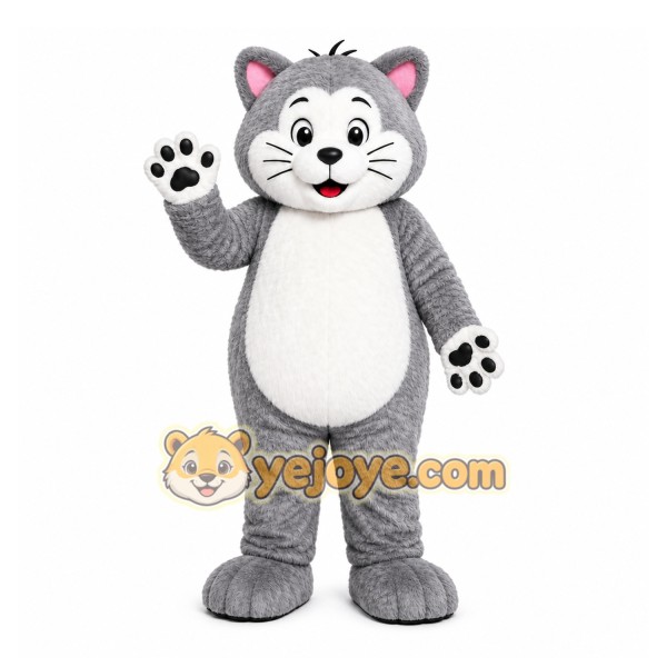 Gray Cat Mascot Costume with Custom Logo Gray Cat Mascot Costume with Custom Logo