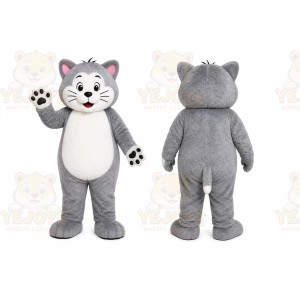 Gray Cat Mascot Costume with Custom Logo