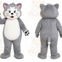 Gray Cat Mascot Costume with Custom Logo