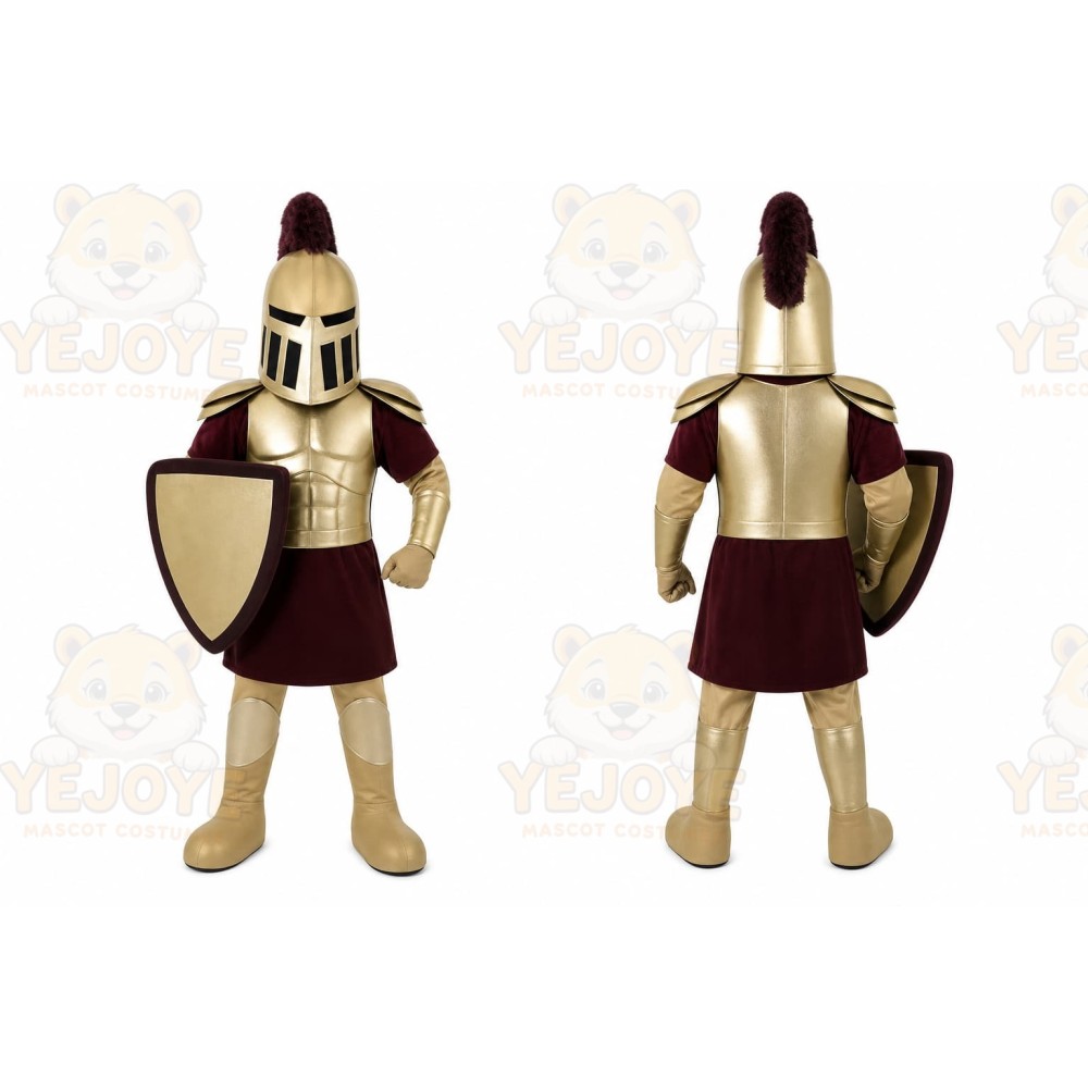 Gold Roman Warrior Mascot Costume with Custom Logo