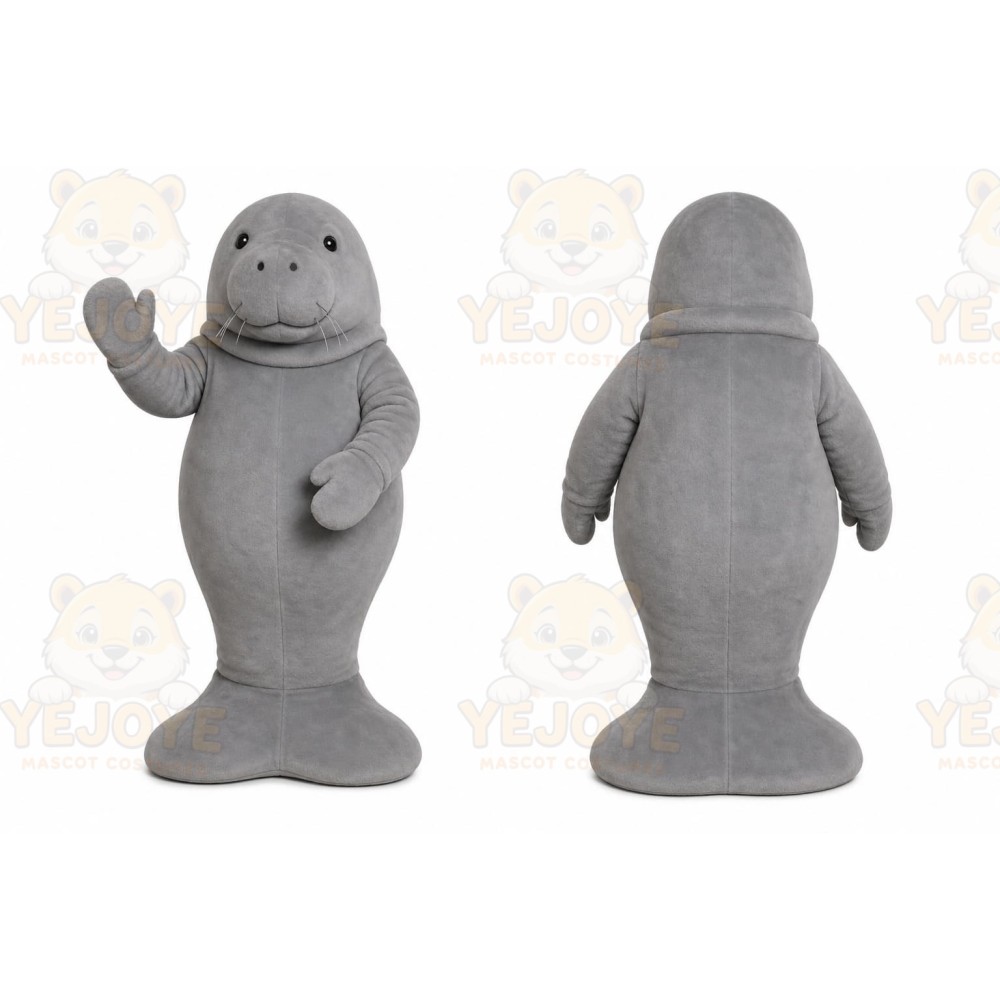 Gray Seal Mascot Costume with Custom Logo