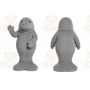 Gray Seal Mascot Costume with Custom Logo