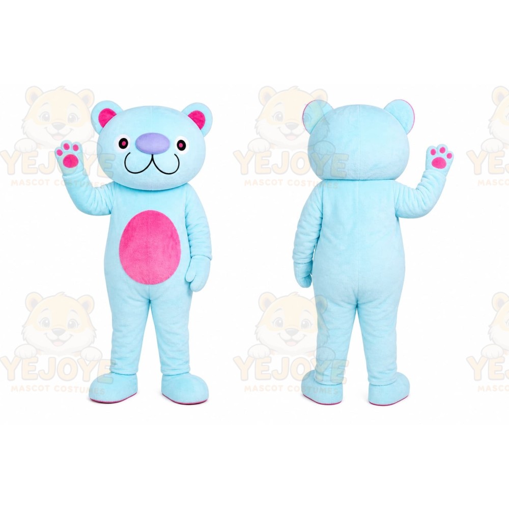 Blue Bear Mascot Costume with Custom Logo