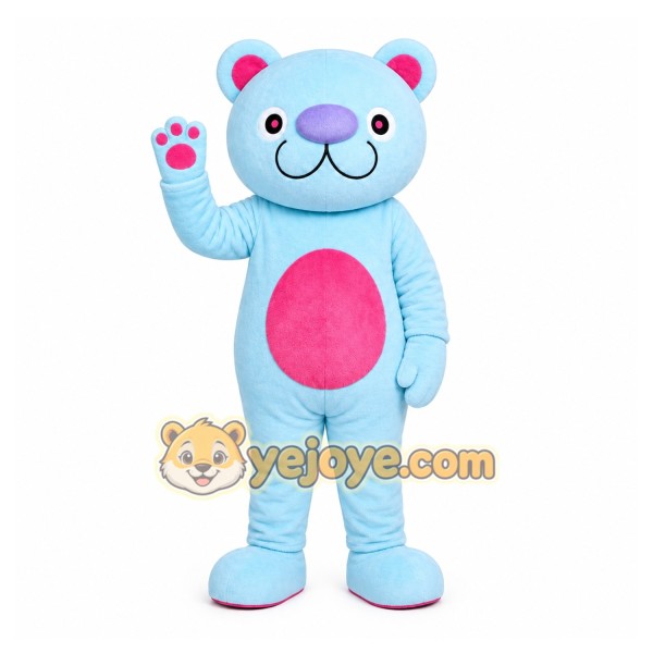 Blue Bear Mascot Costume with Custom Logo