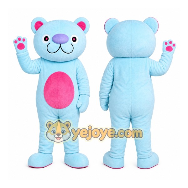 Blue Bear Mascot Costume with Custom Logo